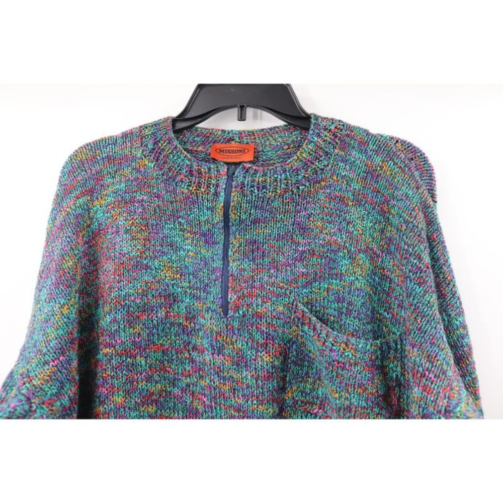 Vintage missoni women’s L/XL made in italy 1/4 zip crew neck sweater multicolor - Picture 2 of 9